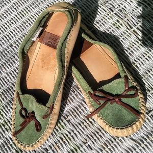 See by Chloe green/tan suede moccasins size 35